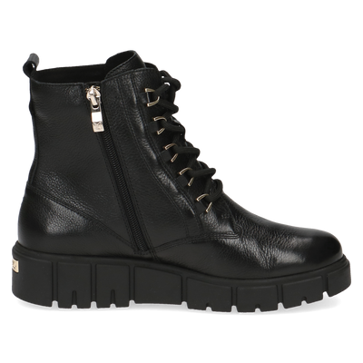 Caprice - Black Nappa Combat Ankle Boot showing the zip 