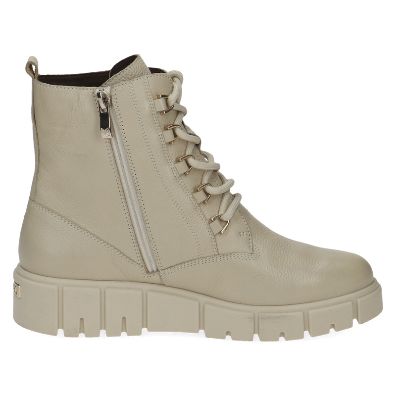 Caprice - Ecru Nappa Combat Ankle Boot showing the zip detail