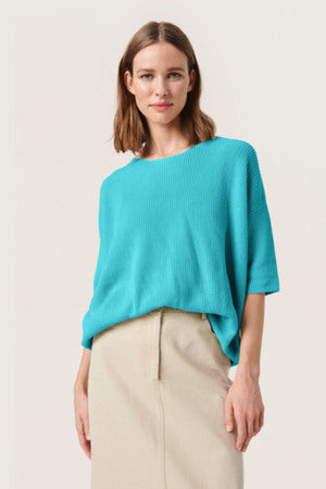 Soaked in Luxury - Tuesday Cotton Jumper in Sea Jet Blue on a model