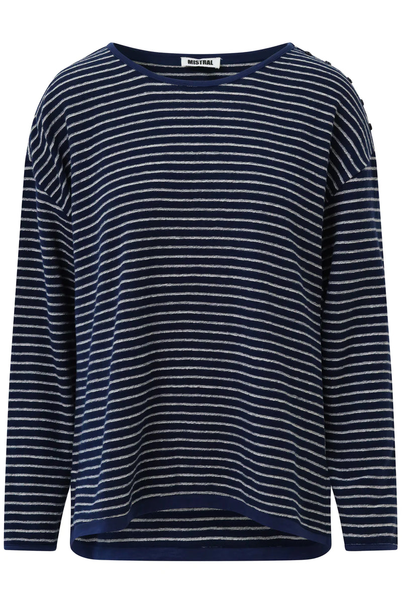 <p>Introducing our Mistral Boucle Fine Stripe Relaxed Top! With its easy wearability and effortless style, this top is the perfect basic for any wardrobe. You&