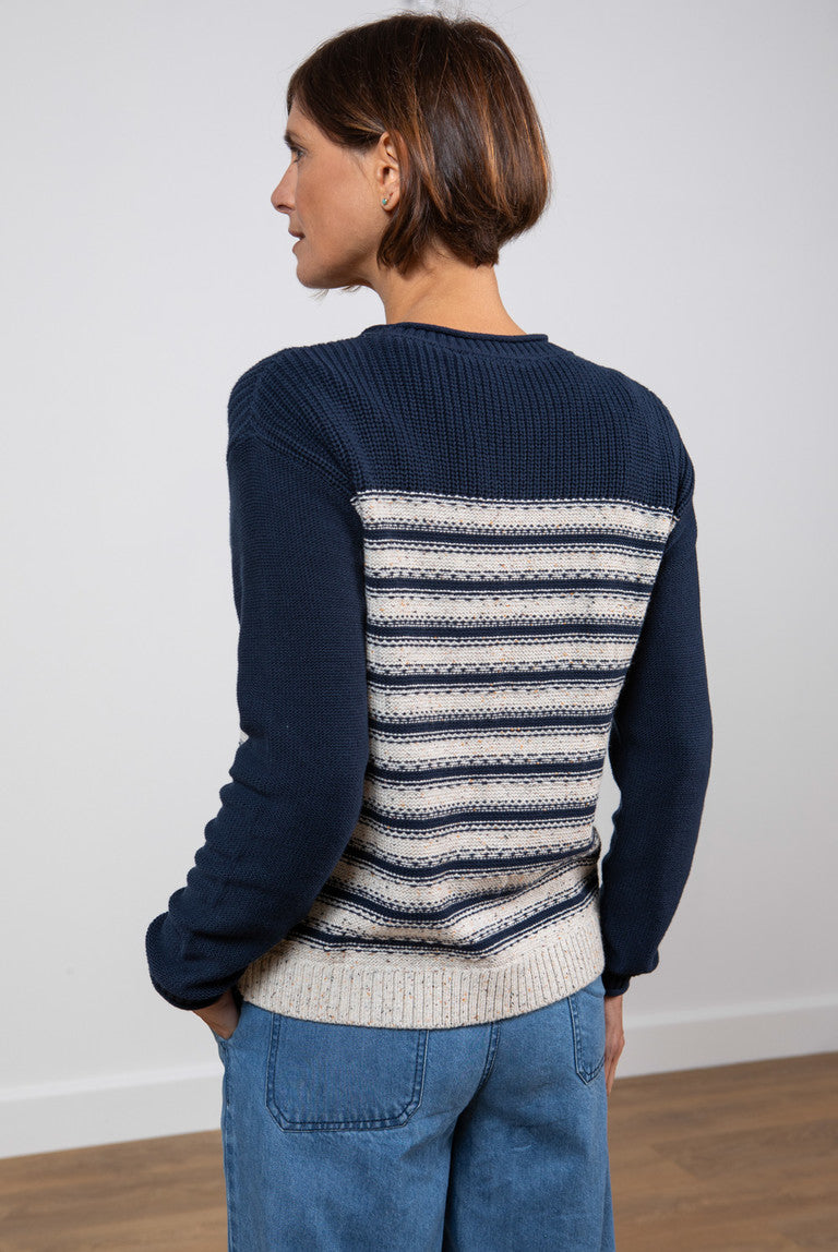 Lily & Me - Bay Navy & Oatmeal Jumper showing the rear