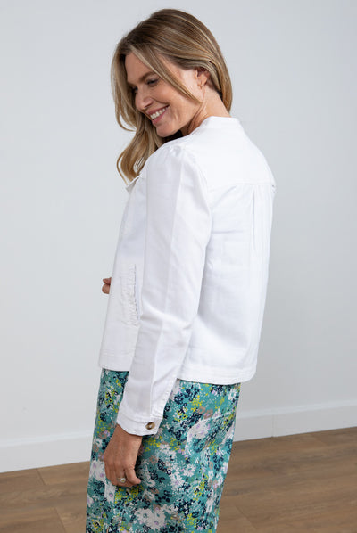 Lily & Me - Ivy Cotton Twill Jacket in White  showing the rear