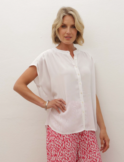 <p>Sometimes you just need a simple self coloured blouse to top off an outfit.&nbsp; This Pomodoro shirt in either white or fusia pink fits the bill.&nbsp; It is sleeveless, collarless and buttons through the front.&nbsp; It is the perfect shirt to wear with a trouser suit or patterned trousers. <br></p> <p>100% Viscose&nbsp;&nbsp; 30 degree gentle machine wash</p>
