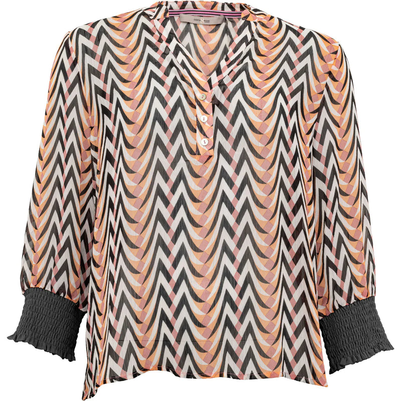 Snap up this incredibly stylish sheer shirt from Costmani. The Waterlilly features a beautifully delicate graphic print in shades of pale tangerine, pink and barely black on off white finished off with Costamani&