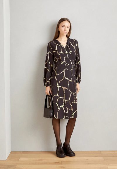 B Young - Bine Wrap Dress in Black Lime & Fawn