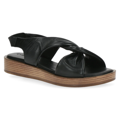 Caprice - Black Twisted Leather Sandal Wedges