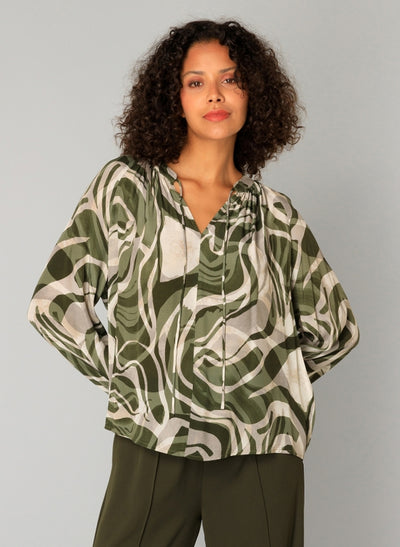 Yest - Carmen Army Green Mix Blouse