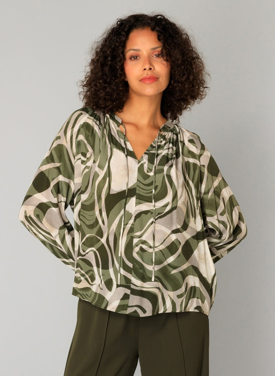 Yest - Carmen Army Green Mix Blouse