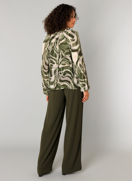 Yest - Carmen Army Green Mix Blouse