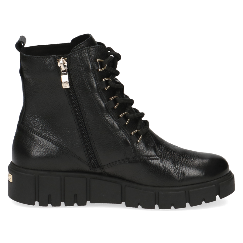 Caprice - Black Nappa Combat Ankle Boot showing the zip 