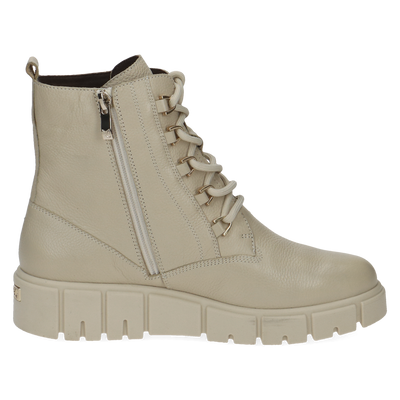 Caprice - Ecru Nappa Combat Ankle Boot showing the zip detail