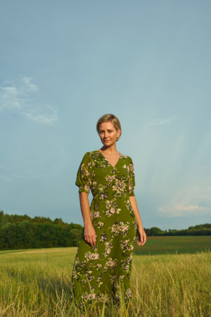 Kaffe - Vita Dress in shades of green with a floral print