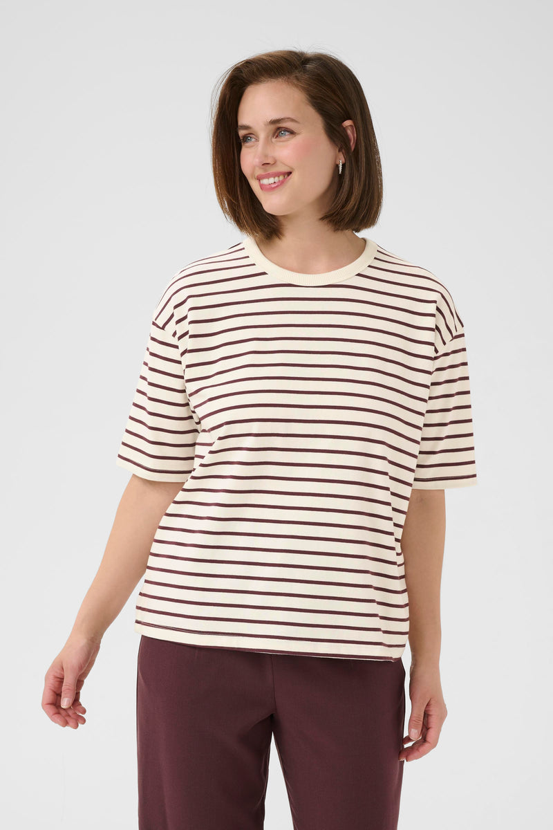 Kaffe - Winny White/Fudge SS Striped T Shirt
