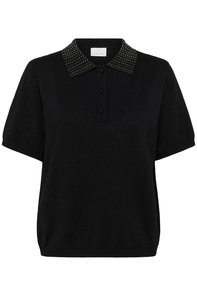 Kaffe - Carly Polo Jumper in black with Studded Collar