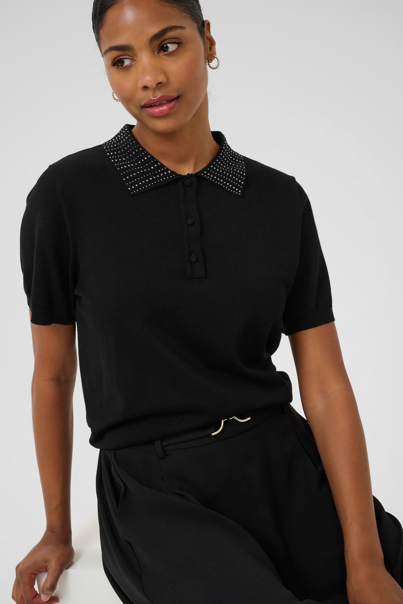 Kaffe - Carly Polo Jumper in black with Studded Collar