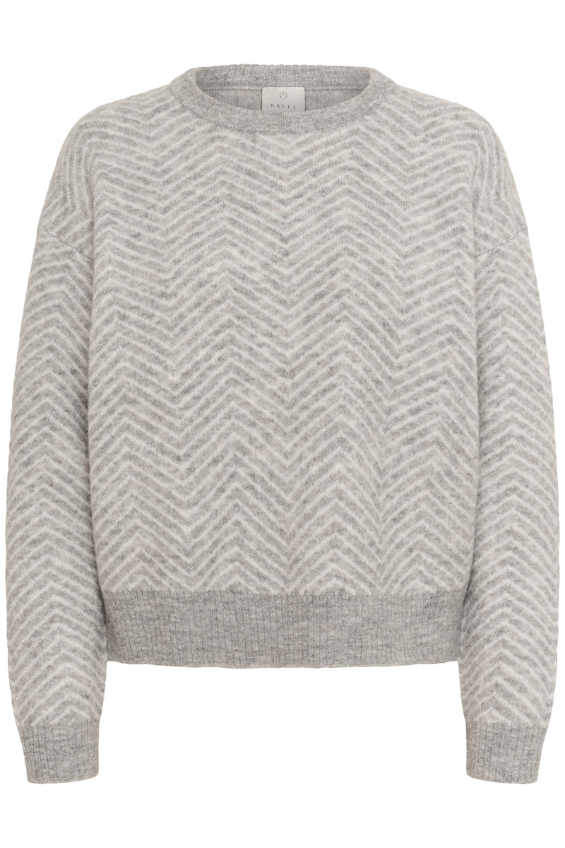 Kaffe - Bitzy Pullover in Grey/Chalk Zig Zag