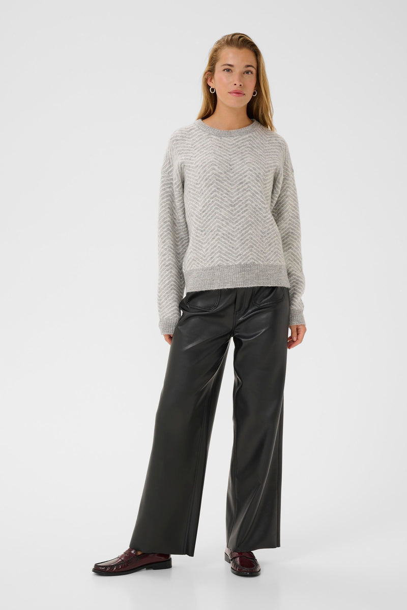 Kaffe - Bitzy Pullover in Grey/Chalk Zig Zag