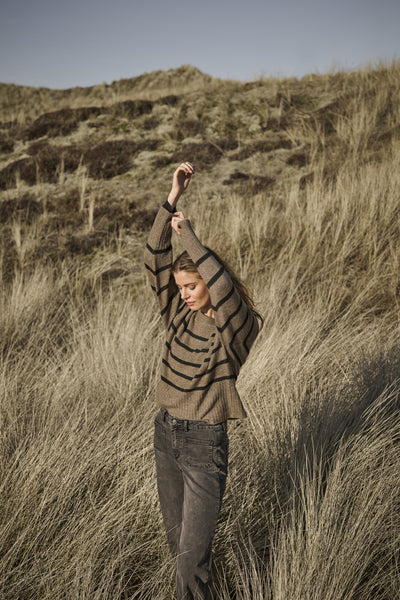 Kaffe - Erin Knit Pullover in Morel Brown with Black Stripe