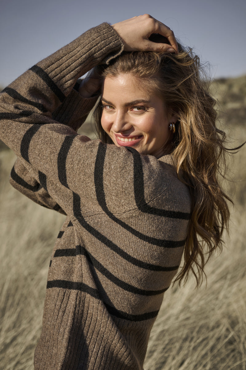 Kaffe - Erin Knit Pullover in Morel Brown with Black Stripe