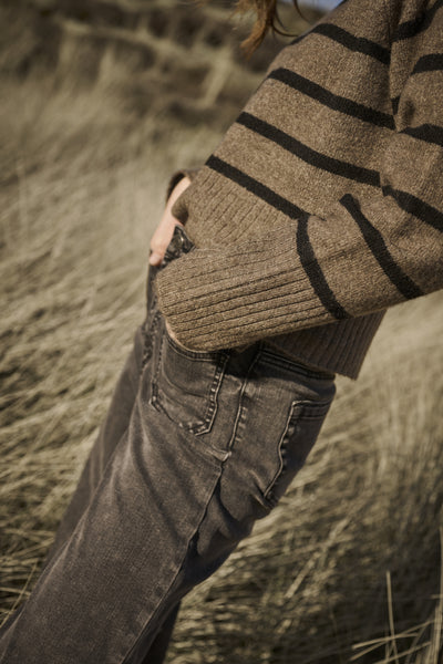 Kaffe - Erin Knit Pullover in Morel Brown with Black Stripe