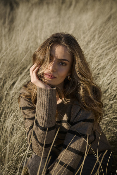 Kaffe - Erin Knit Pullover in Morel Brown with Black Stripe