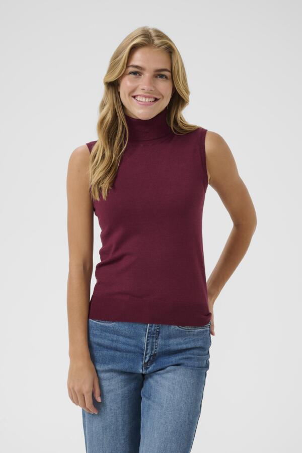 Kaffe - Lizza Rollneck Fine Knit Sleeveless Top in Black or Wine
