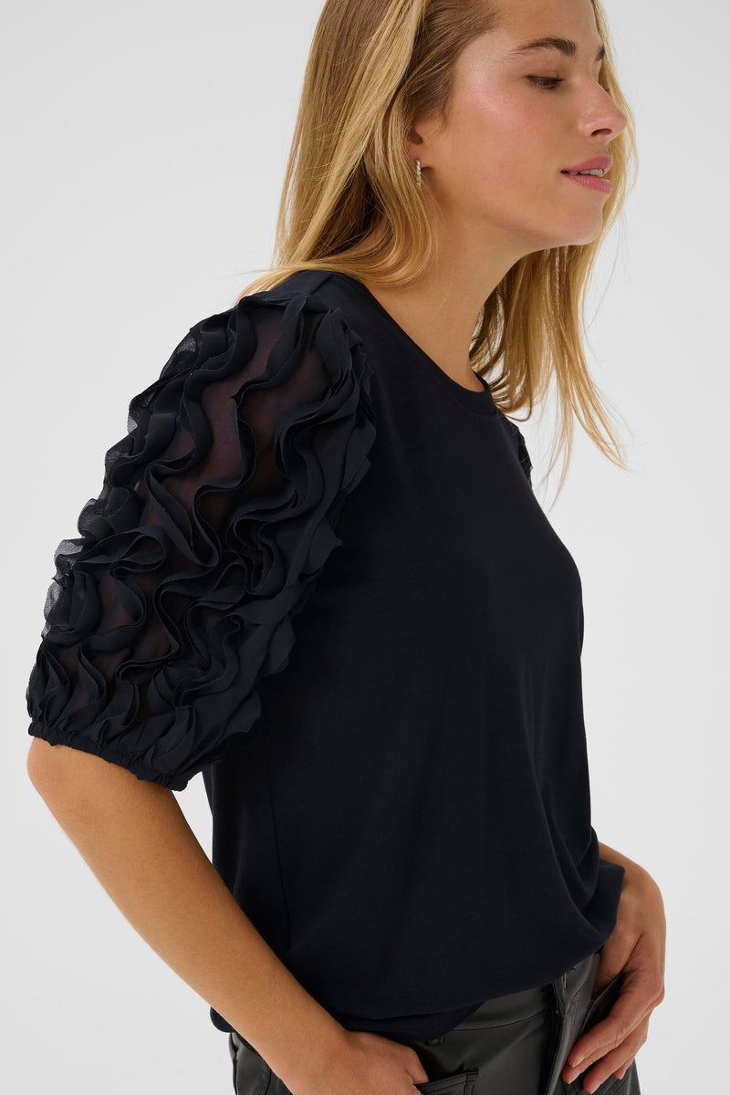 Kaffe - Linda Frill T-Shirt in Black