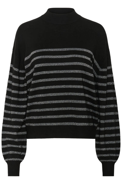 Kaffe - Alizz Turtleneck Pullover in Black with Silver Stripe