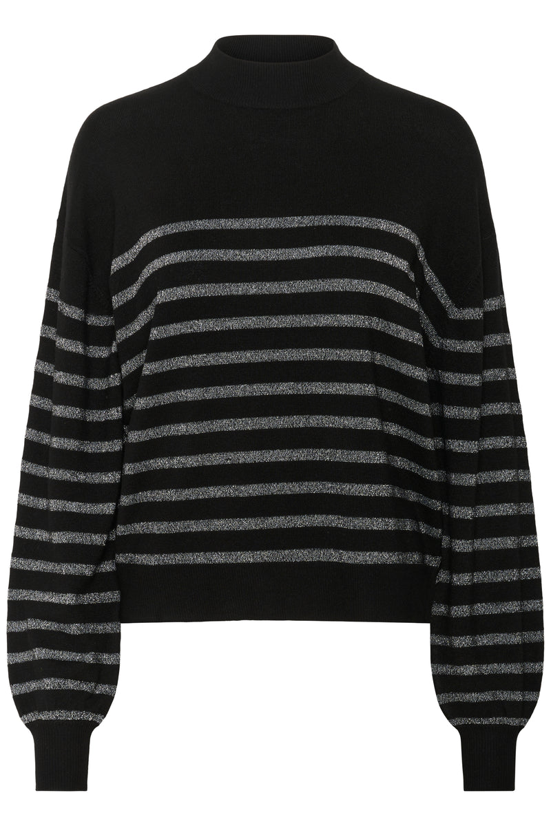 Kaffe - Alizz Turtleneck Pullover in Black with Silver Stripe