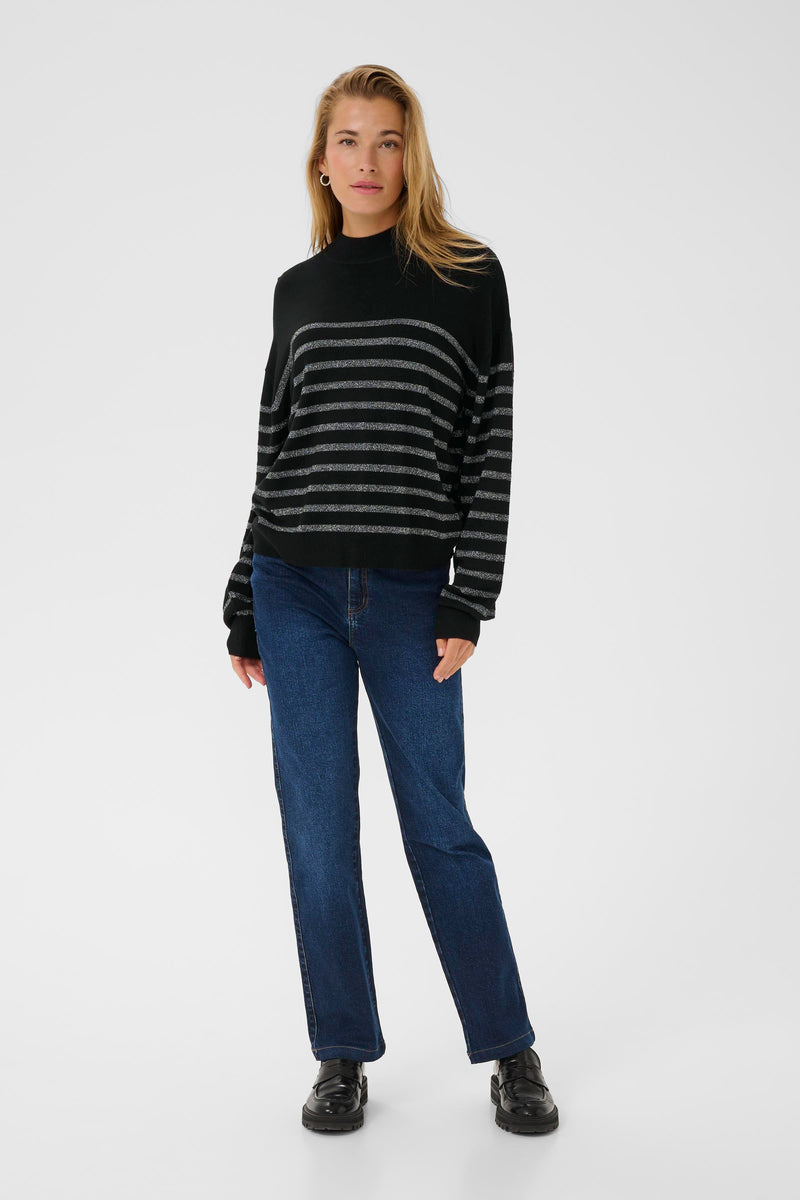 Kaffe - Alizz Turtleneck Pullover in Black with Silver Stripe