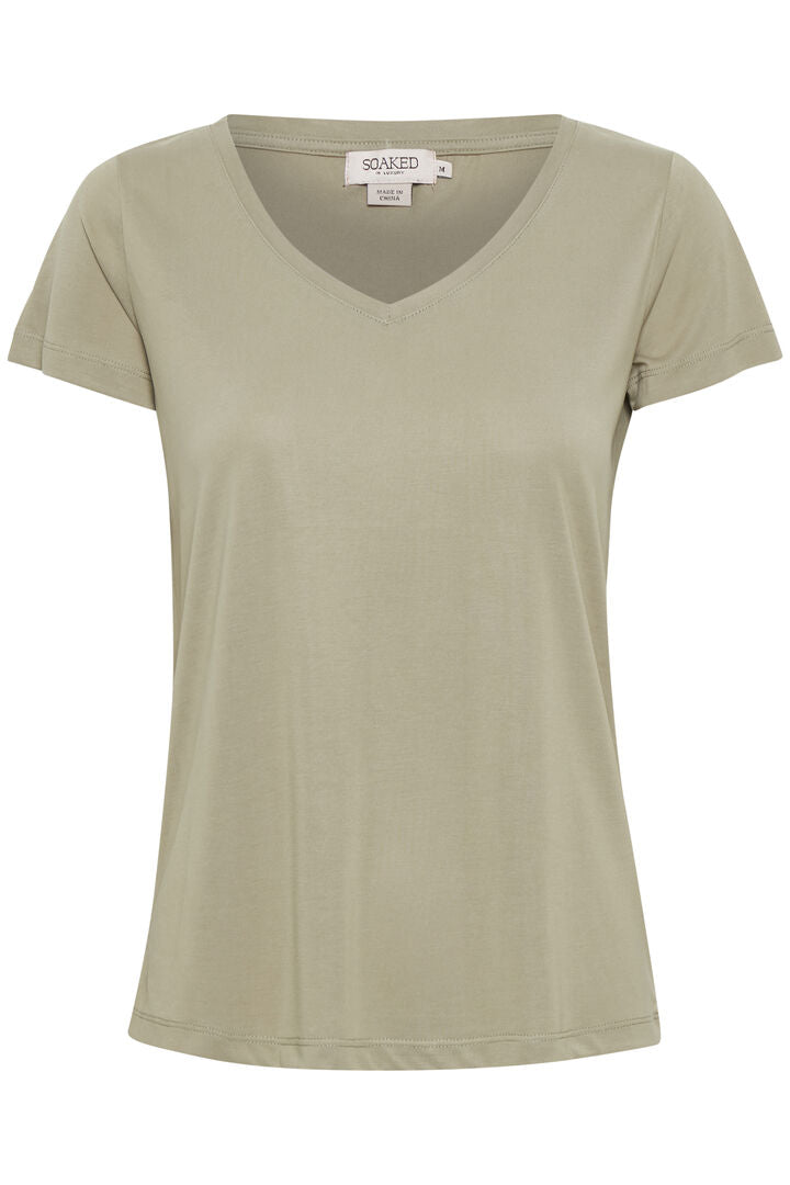 Soaked in Luxury - Columbine V Neck Tshirt Broken White, Black, Oatmeal or Duck Egg
