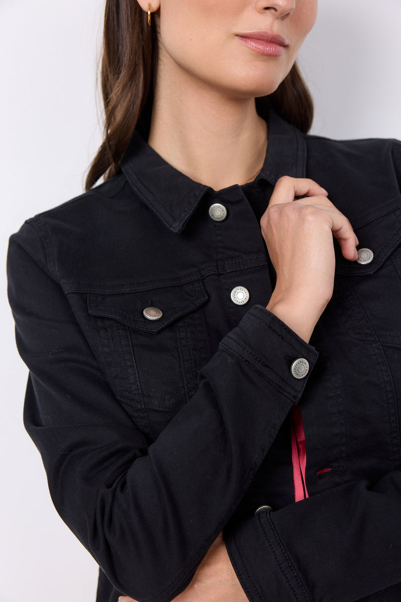 Popular with our customers, this little black jacket is a bit dressier than its equivalent in blue denim and therefore a useful addition to your wardrobe.  Just throw it on with jeans or over a dress  97% Cotton 3% Elastane  30 degree machine washable. wash and iron inside out.