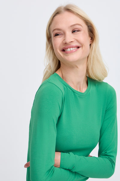B Young Pamila Long Sleeve Round neck T-Shirt in Green