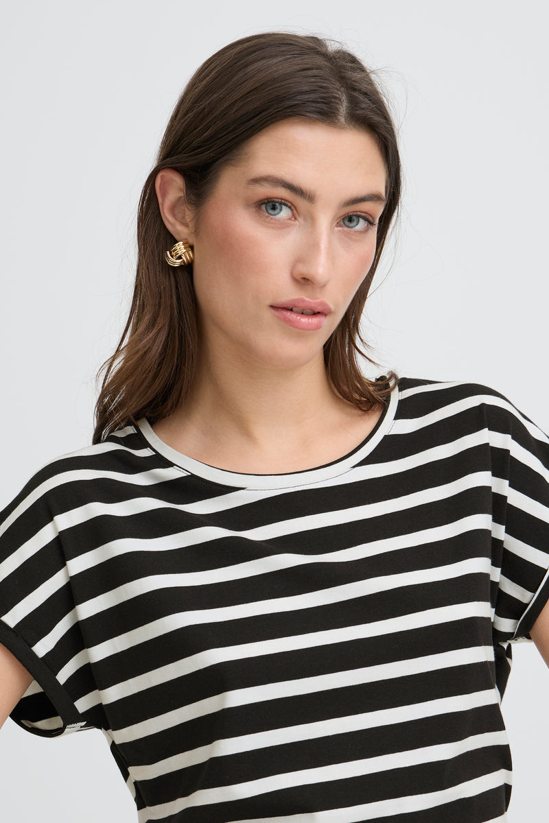 B Young Pamila Short Sleeved Stripe T-Shirt Black and White