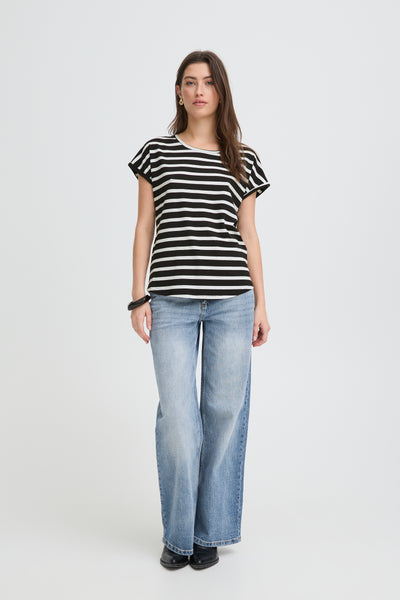 B Young Pamila Short Sleeved Stripe T-Shirt Black and White