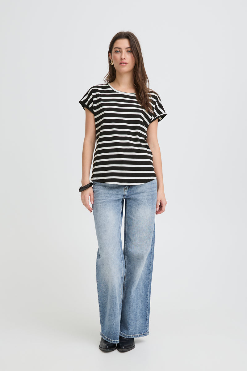 B Young Pamila Short Sleeved Stripe T-Shirt Black and White