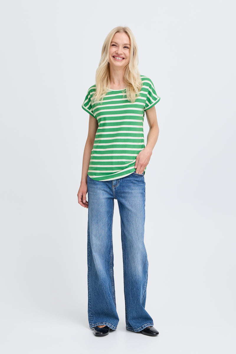B Young Pamila Short Sleeved Stripe T-Shirt Green and White