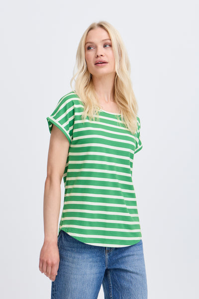 B Young Pamila Short Sleeved Stripe T-Shirt Green and White