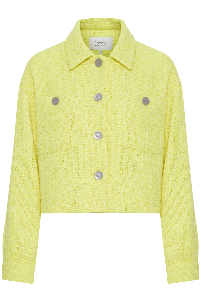 <p>Bring some sunny vibes to your wardrobe with the B Young Dadena Jacket. This bright and cheery lime green tweed style jacket features silver details and two front pockets for added convenience. Perfect for adding a pop of color to any outfit!</p> <p><br></p> <p>Made pof 85% polyester, 15% cotton, wash at 30 degrees and spot clean when possible</p>