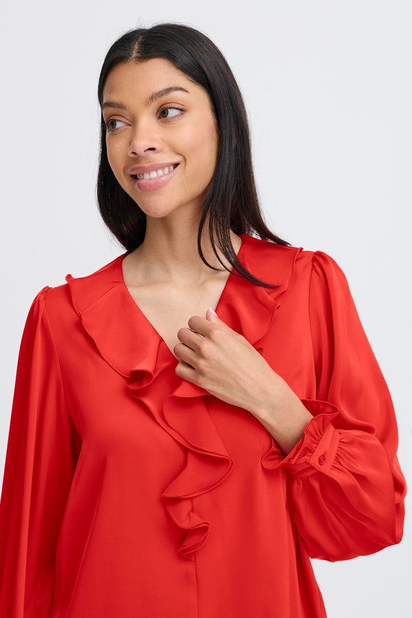 B Young - Flair Frill Blouse in Red