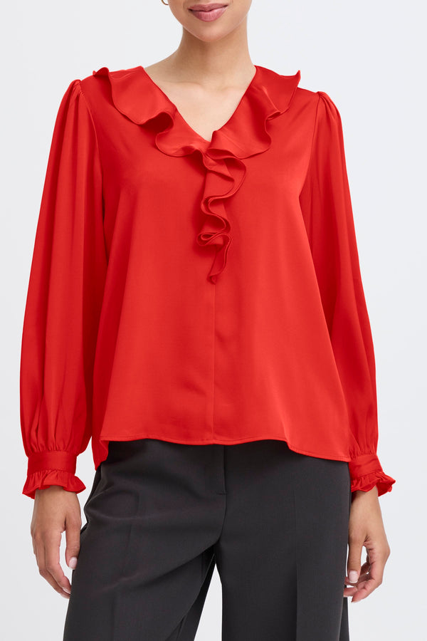 B Young - Flair Frill Blouse in Red