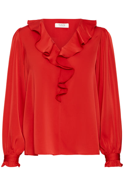 B Young - Flair Frill Blouse in Red