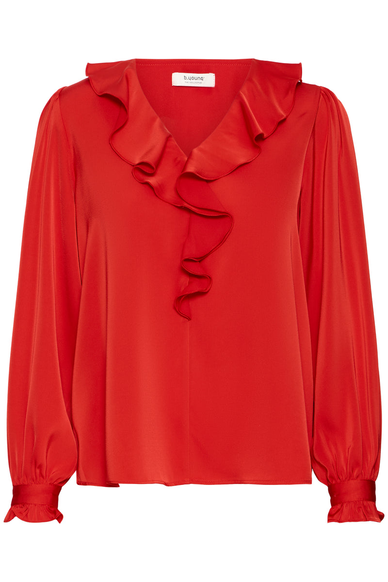 B Young - Flair Frill Blouse in Red