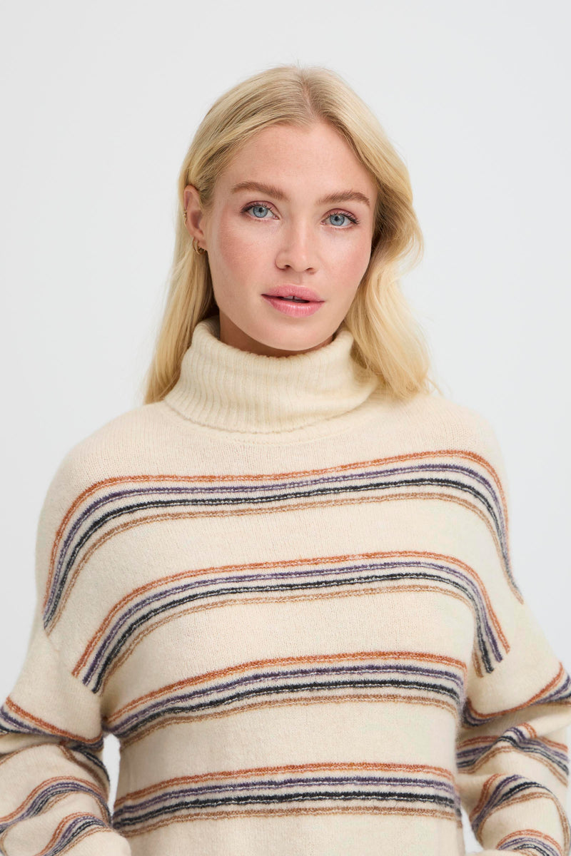 B Young - Monna Pullover in Birch Melange with Stripe