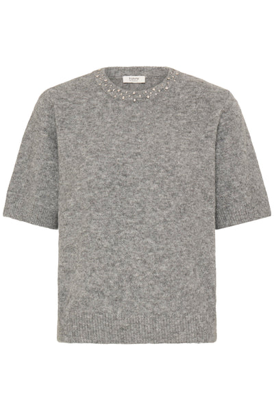 B Young - Omea Rhinestone Short Sleeve Jumper in Cream or Grey