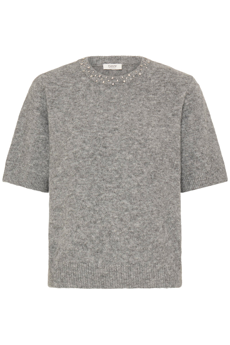 B Young - Omea Rhinestone Short Sleeve Jumper in Cream or Grey