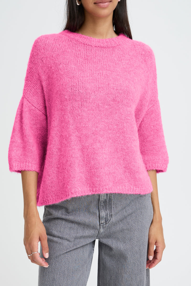B Young Otia Short Sleeve Jumper in Bright Pink