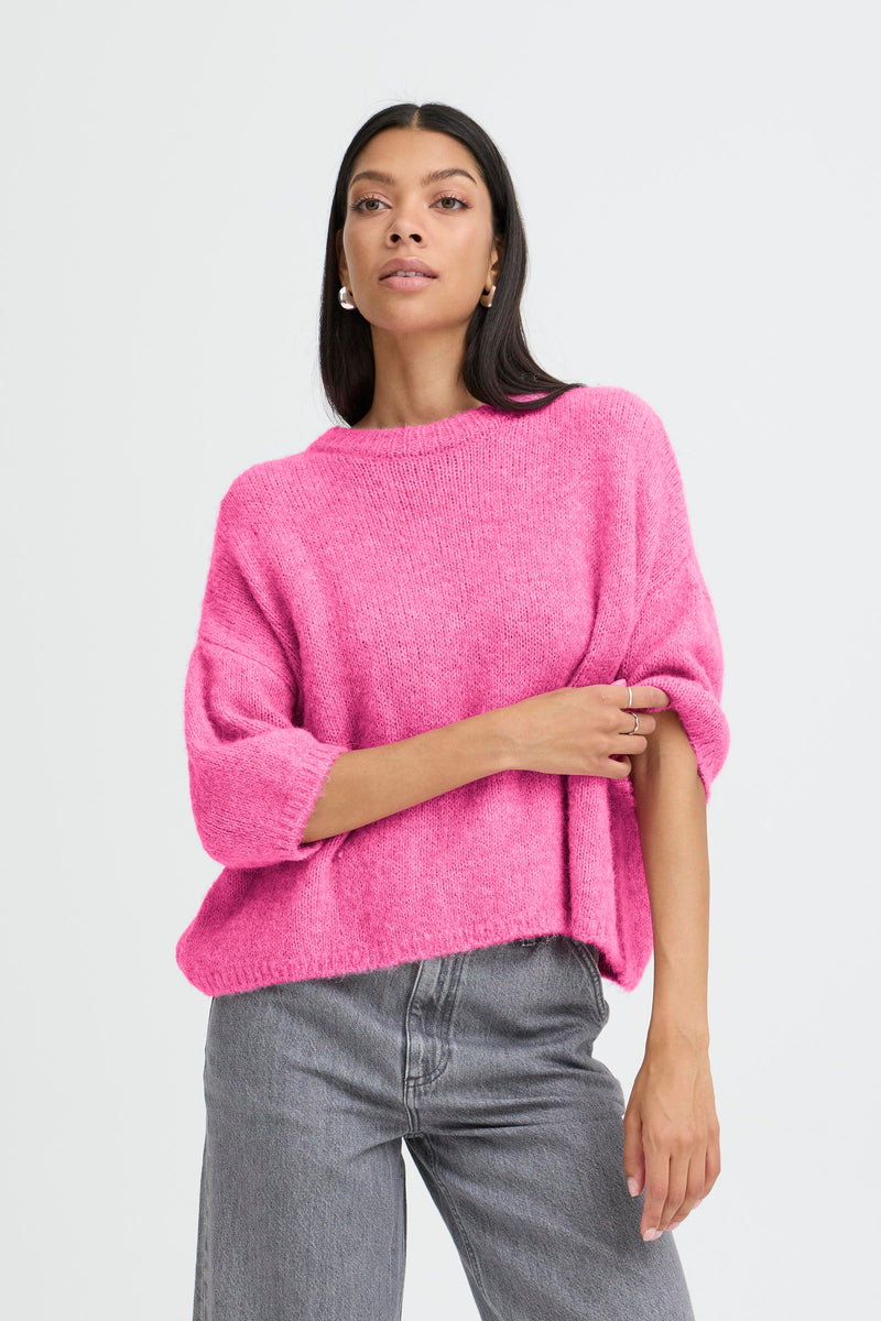 B Young Otia Short Sleeve Jumper in Bright Pink