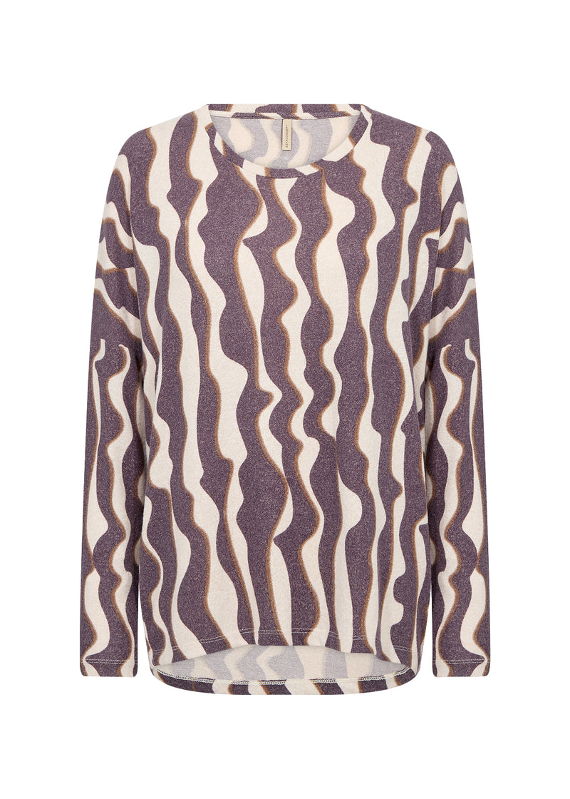 Soyaconcept - Biara Lightweight Jumper in Brown/Black/Grey Abstract Wave Print
