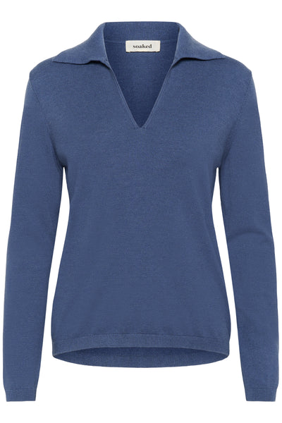 Soaked in Luxury - Spina Regular Polo Pullover in Tarmac (khaki) and Bijou Blue